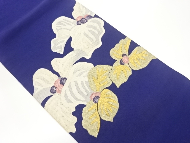 綴れ花葉模様織出し名古屋帯